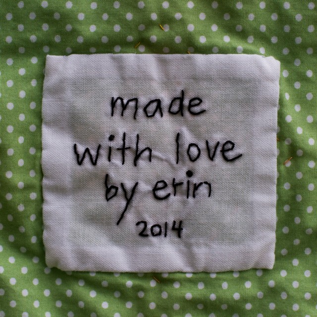 simple handwritten quilt label